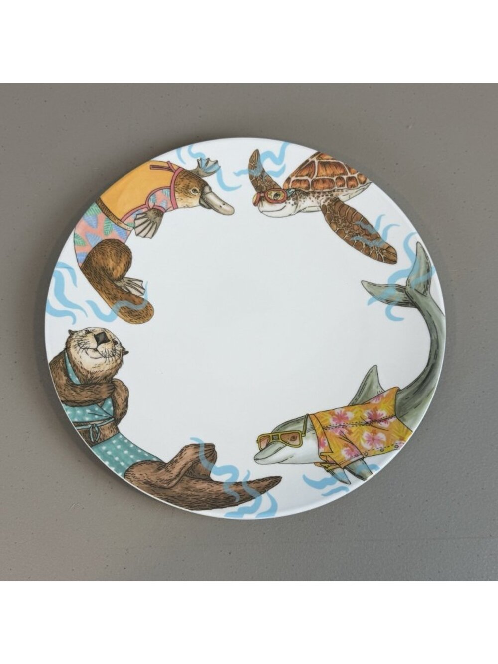West‎ Elm Rachel Kozlowski Dapper Animal Dinner Plate Ocean beach otter dolphin